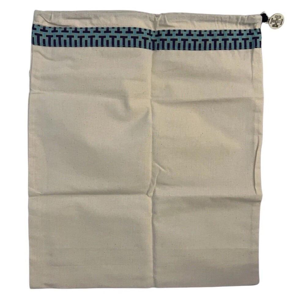 Tory Burch Dust Bag 15" x 12.5" Beige Canvas With Blue & Purple Logo Trim Mint!
